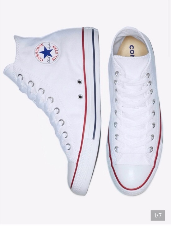 Converse Shoes - Converse White High Top Sneakers with Red & Navy Accents